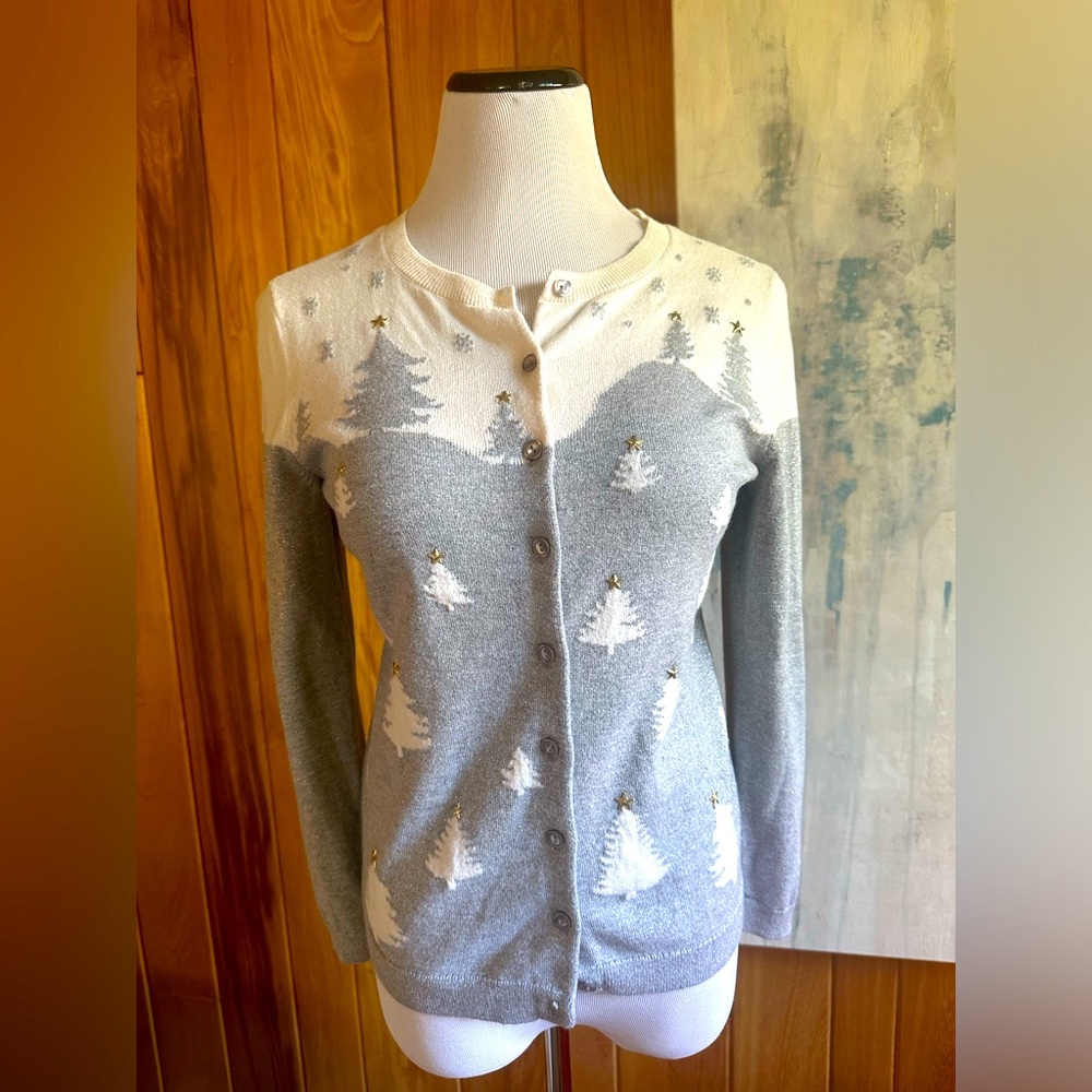Talbots Sz SmallP Winter Holiday Cardigan classic sweater @ Cashmere & G…